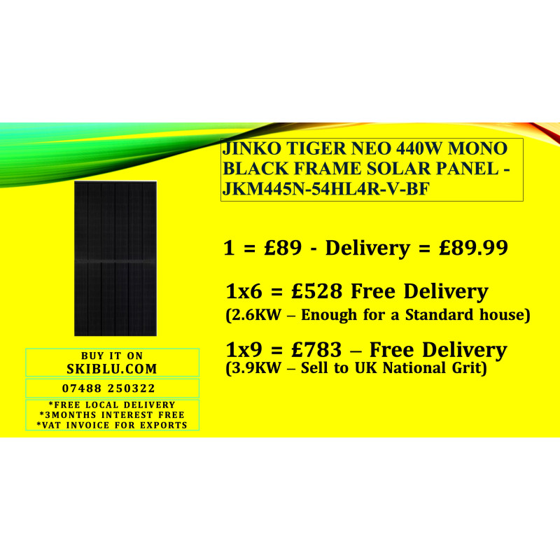 Jinko Tiger Neo 440W Mono Black Frame Solar Panel - JKM445N-54HL4R-V-BF