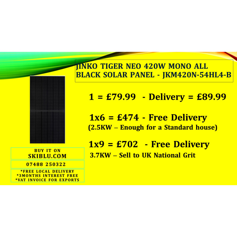 Jinko Tiger Neo 420W Mono All Black Solar Panel - JKM420N-54HL4-B