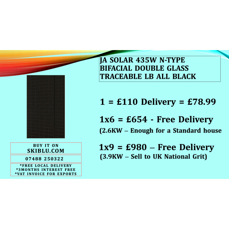 JA Solar 435W N-type Bifacial Double Glass Traceable LB All Black