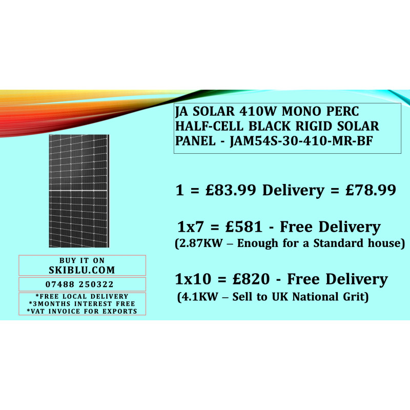 JA Solar 410W Mono PERC Half-Cell Black Rigid Solar Panel - JAM54S-30-410-MR-BF